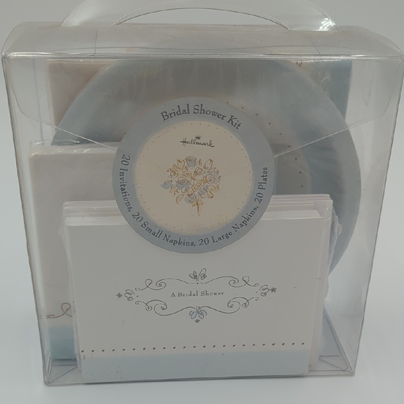 Hallmark Bridal Shower Set Of 80 Blue & White Accents Invitations Napkins Plates - Picture 1 of 4